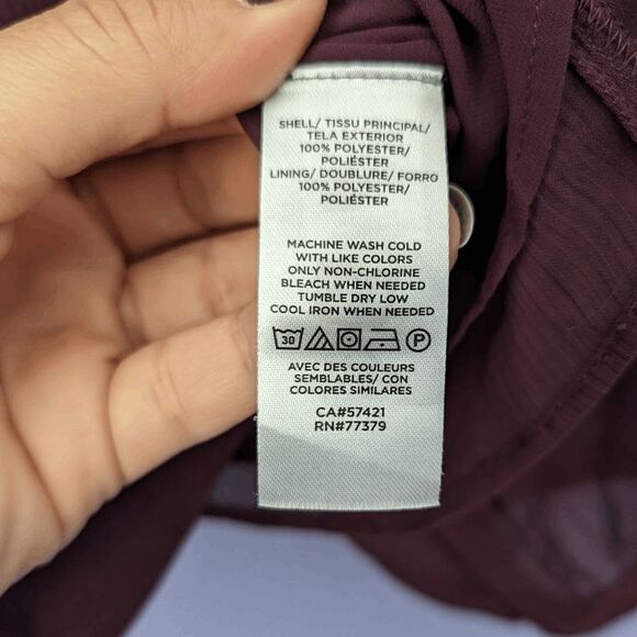 Ann Taylor Blouse Long Sleeve Ruffle Ballon Sleeve Lined Deep Purple Small Dolly - Picture 9 of 9